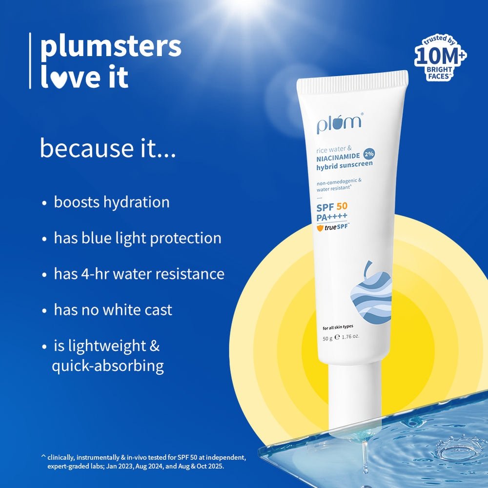 Plum Rice Water & Niacinamide 2% Hybrid Sunscreen SPF 50 PA++++ - 50g
