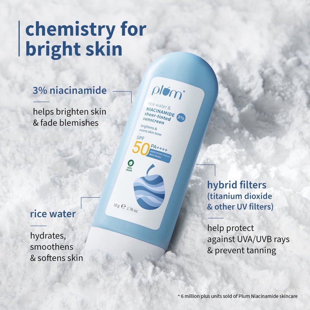Plum Rice Water & Niacinamide 3% Sheer-Tinted Sunscreen SPF 50 PA++++ - 50g