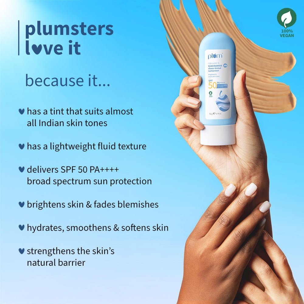 Plum Rice Water & Niacinamide 3% Sheer-Tinted Sunscreen SPF 50 PA++++ - 50g