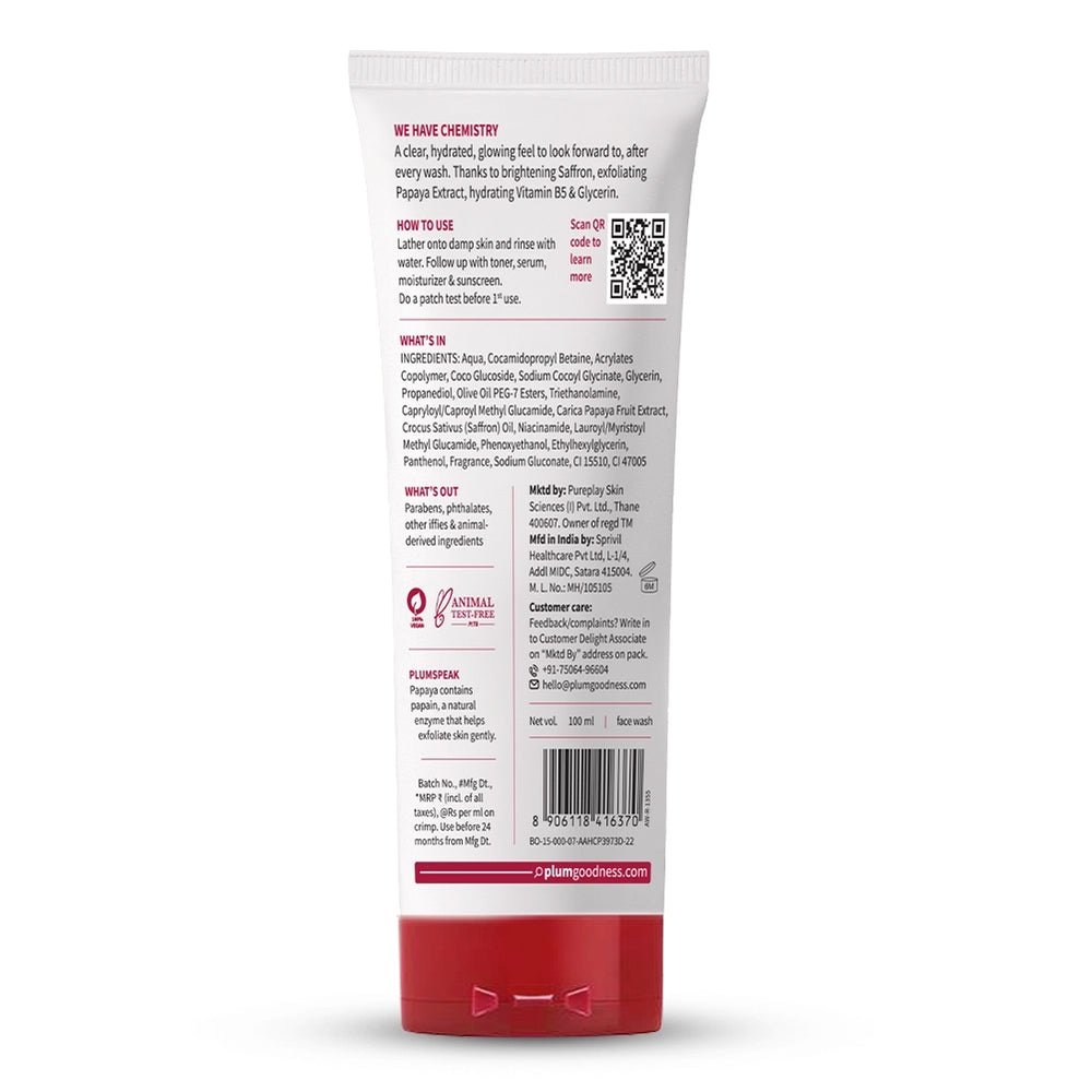 Plum Saffron & Papaya Glow Bright Face Wash - 100ml
