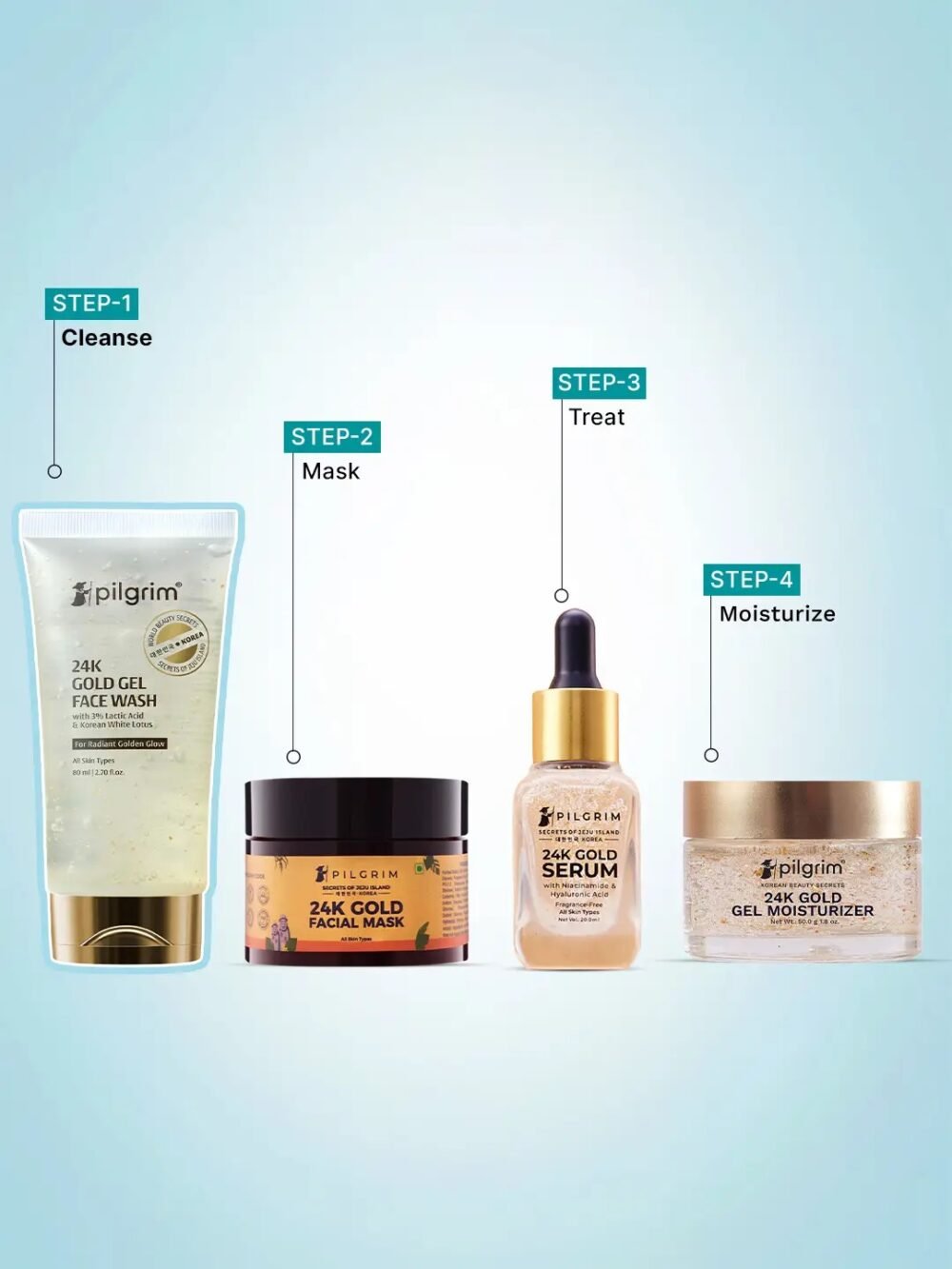 Pilgrim 24K Gold Gel Face Wash with 3% Lactic Acid & Korean White Lotus - 80ml