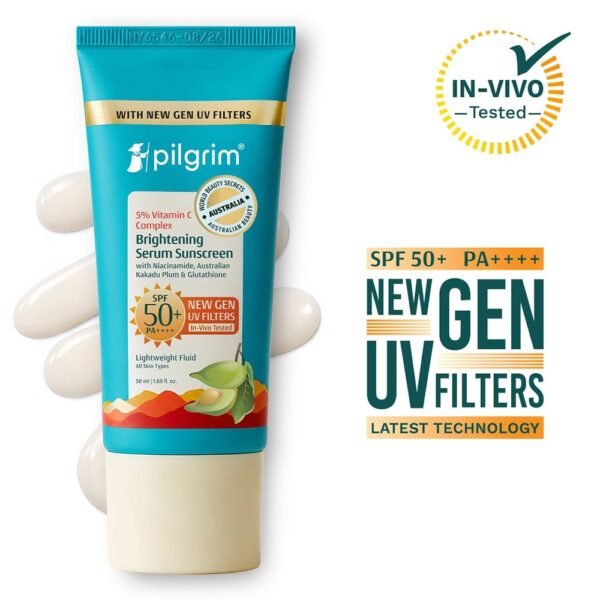 Pilgrim 5% Vitamin C Complex Brightening Serum Sunscreen SPF 50 with Niacinamide, Australian Kakadu Plum & Glutathione - 50ml