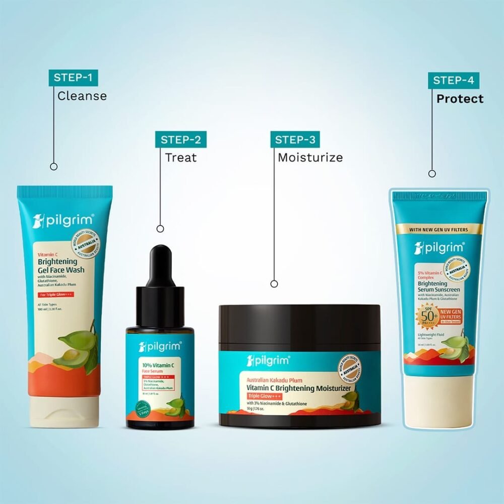 Pilgrim 5% Vitamin C Complex Brightening Serum Sunscreen SPF 50 with Niacinamide, Australian Kakadu Plum & Glutathione - 50ml