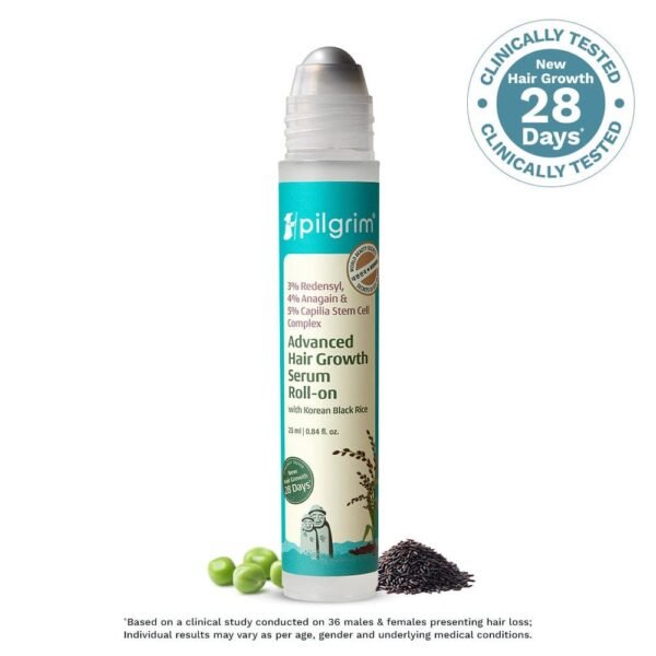 Pilgrim Advanced Hair Growth Serum Roll-On with 3% Redensyl, 4% Anagain, 5% Capilia Stem Cell Complex & Korean Black Rice - 25ml
