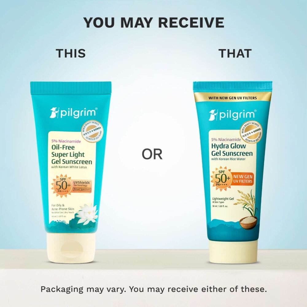 Pilgrim Hydra Glow Gel Sunscreen SPF 50 PA++++ with 5% Niacinamide & Korean Rice Water - 50ml