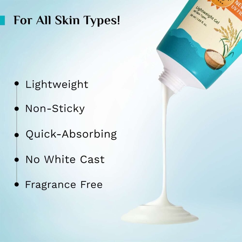 Pilgrim Hydra Glow Gel Sunscreen SPF 50 PA++++ with 5% Niacinamide & Korean Rice Water - 50ml