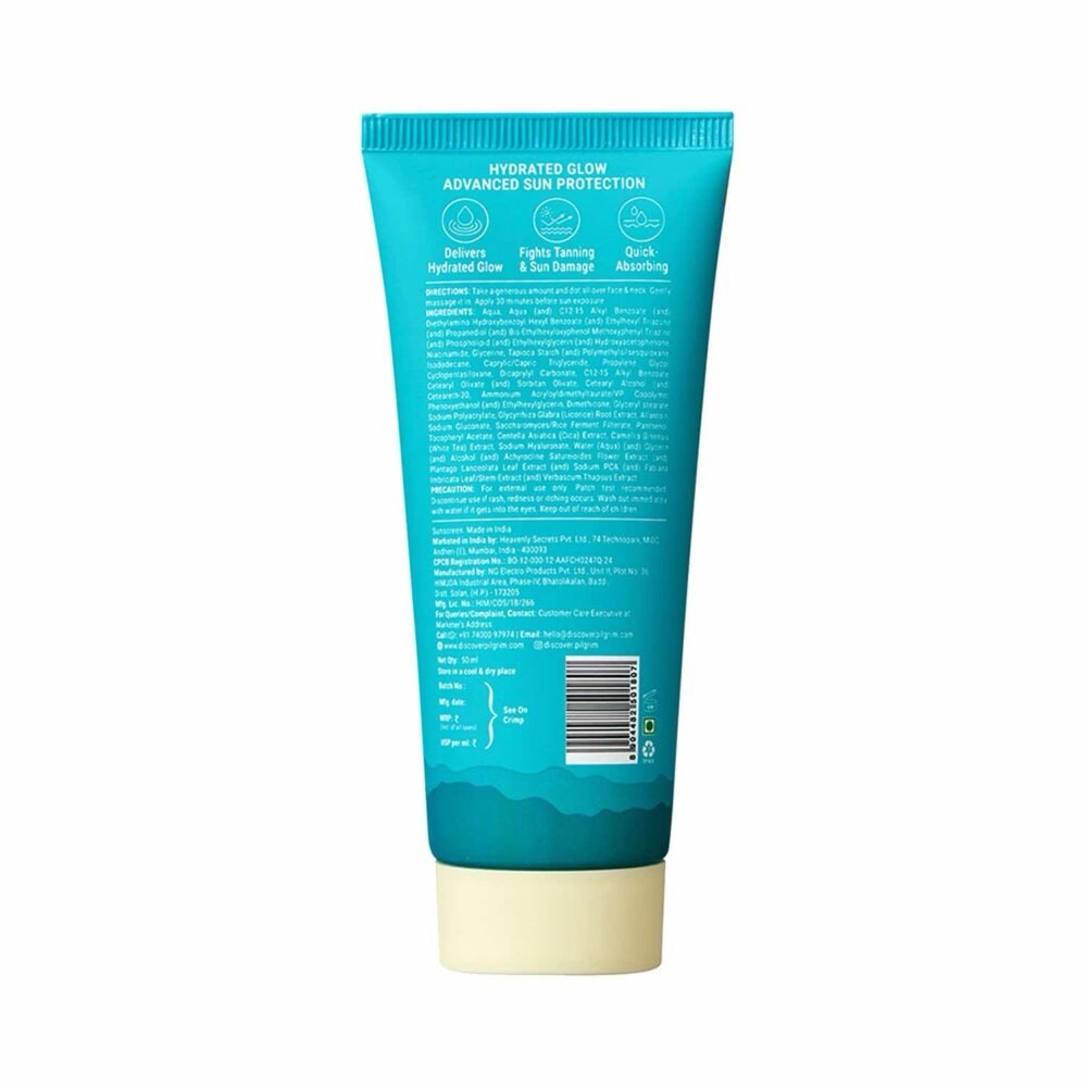 Pilgrim Hydra Glow Gel Sunscreen SPF 50 PA++++ with 5% Niacinamide & Korean Rice Water - 50ml