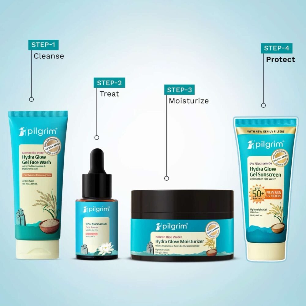 Pilgrim Hydra Glow Gel Sunscreen SPF 50 PA++++ with 5% Niacinamide & Korean Rice Water - 50ml