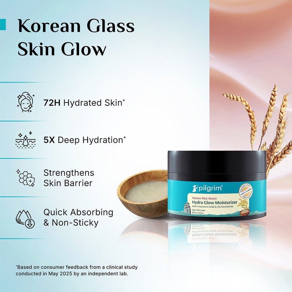 Pilgrim Hydra Glow Moisturizer with Korean Rice Water, 5 Hyaluronic Acids & 3% Niacinamide - 100g
