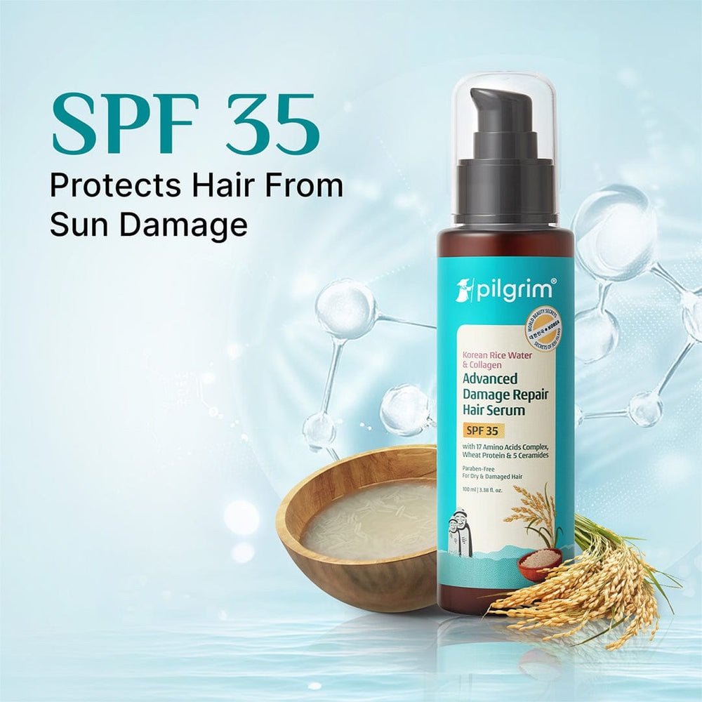 Pilgrim Korean Rice Water & Collagen Advanced Damage Repair Hair Serum with 17 Amino Acids, Wheat Protein & 5 Ceramides - 100ml