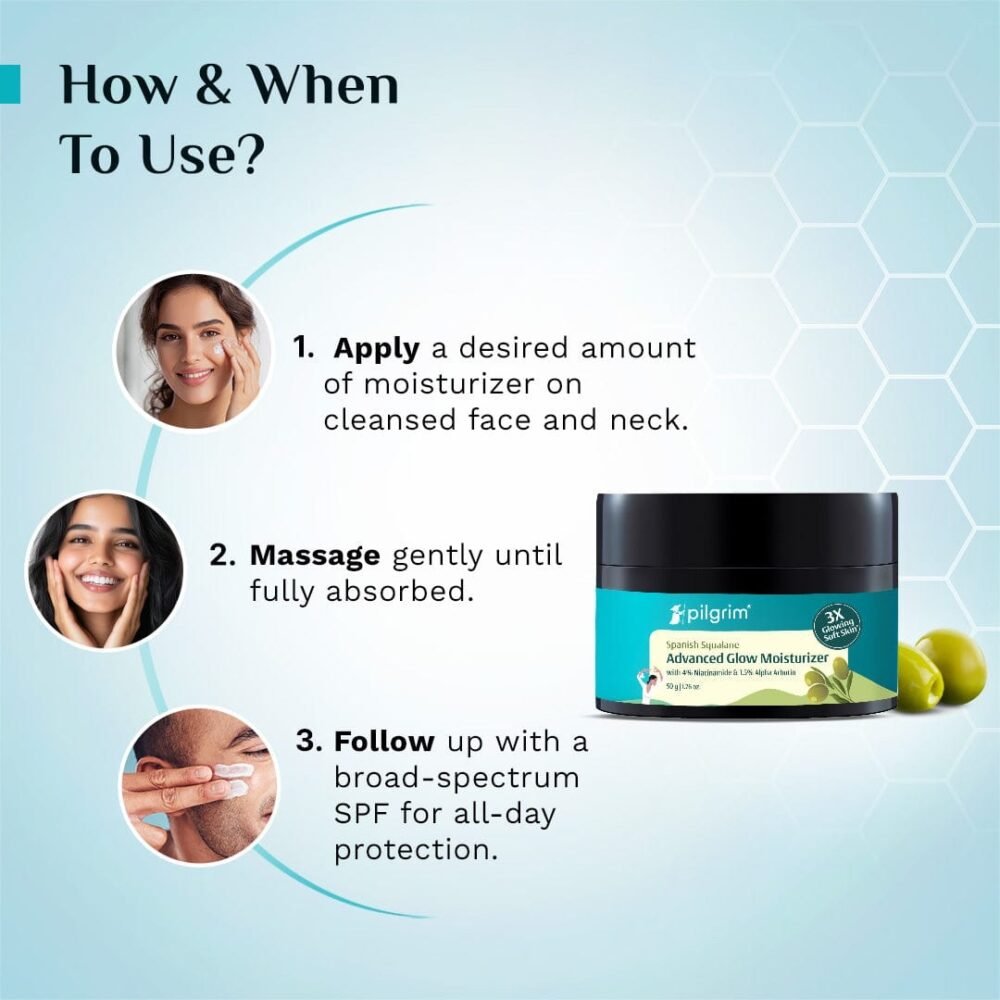 Pilgrim Spanish Squalane Advanced Glow Moisturizer with 4% Niacinamide & 1.5% Alpha Arbutin - 50g