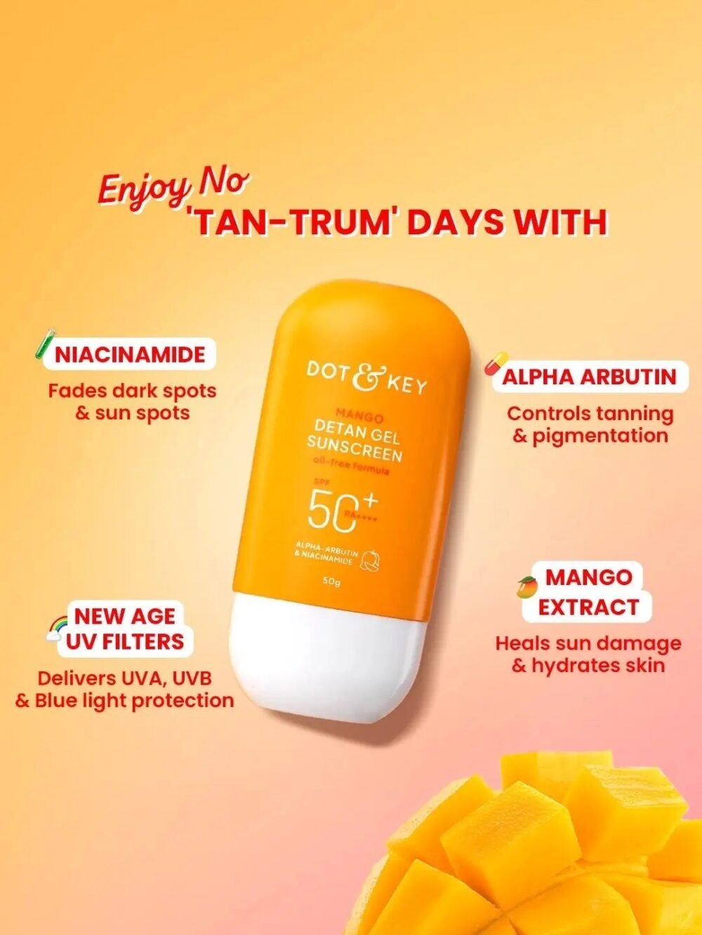 Mango Detan Gel Sunscreen SPF 50+ PA++++ - 80g