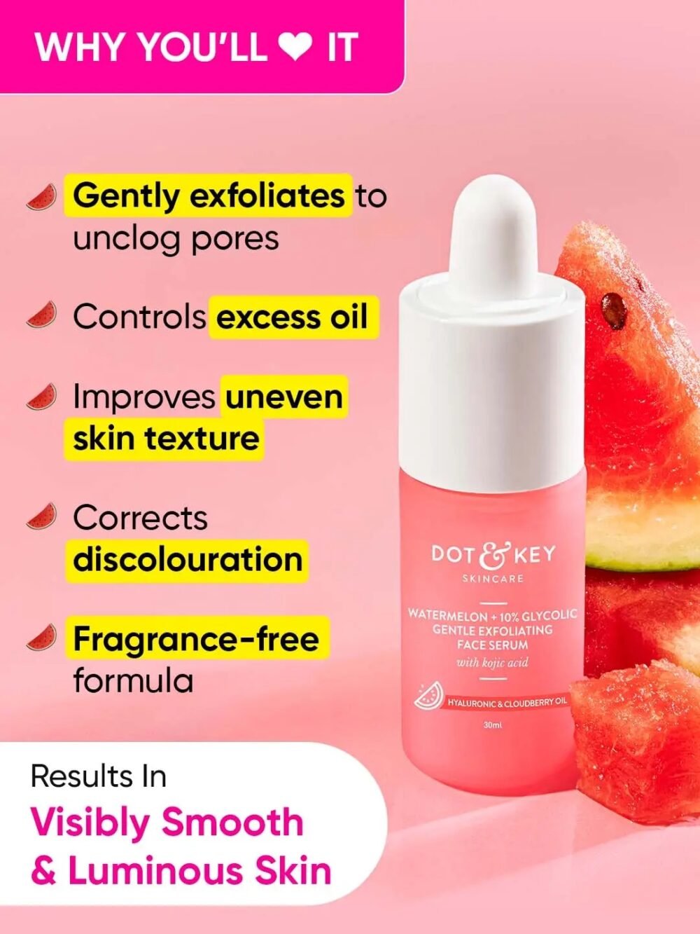 Watermelon + 10% Glycolic Gentle Exfoliating Face Serum - 30ml
