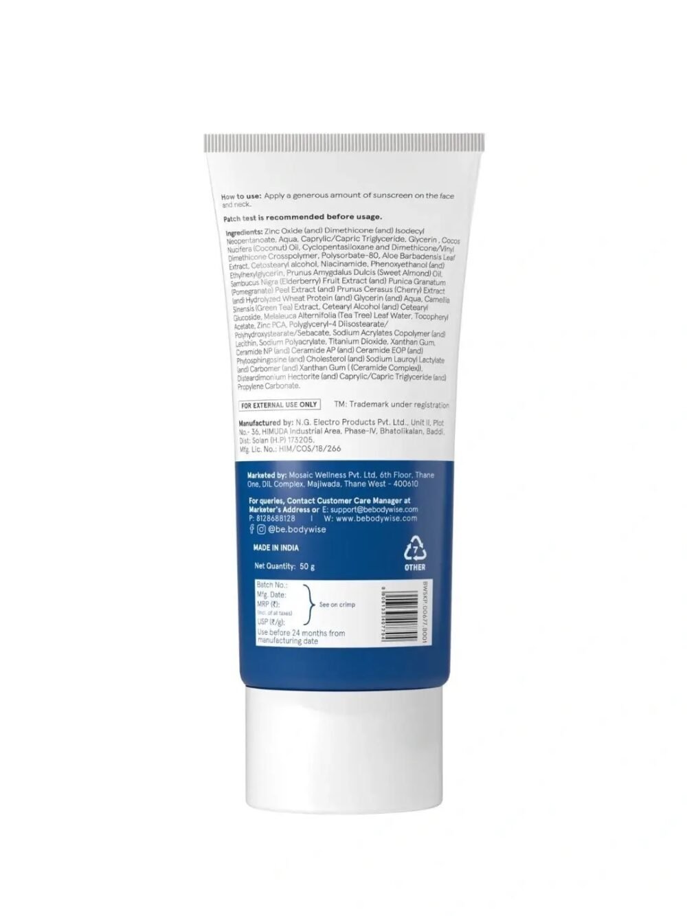 Be Bodywise Ultra Light Sunscreen SPF 50+ PA++++ - 50g
