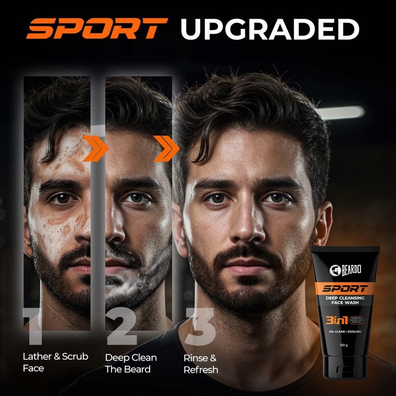 Beardo Sport Deep Cleansing Face Wash Oil Clear Cooling Menthol - 100g