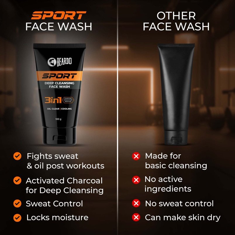 Beardo Sport Deep Cleansing Face Wash Oil Clear Cooling Menthol - 100g