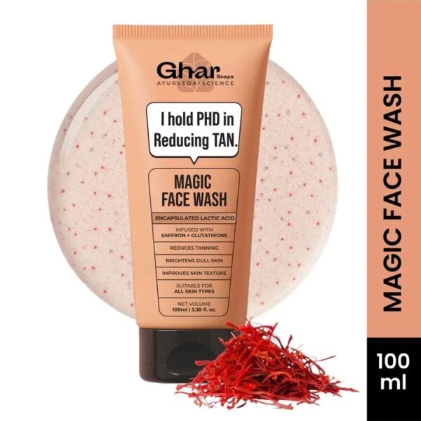 Ghar Ayurveda + Science Magic Face Wash Encapsulated Lactic Acid & Saffron - 100ml