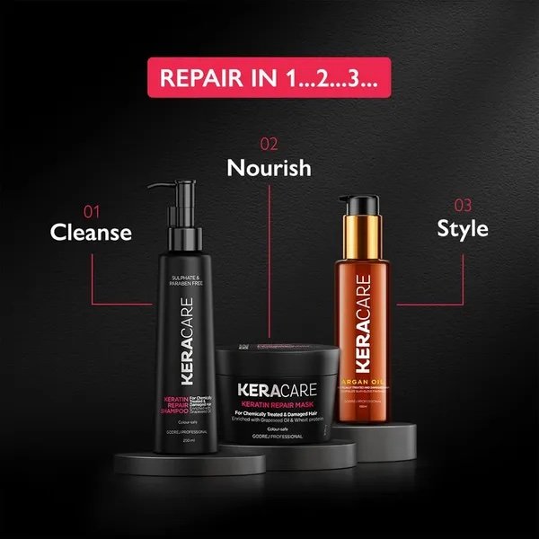 Godrej Professional Keracare Keratin Repair Shampoo with Grapeseed Oil, Sulphate & Paraben Free, Colour Safe - 250ml