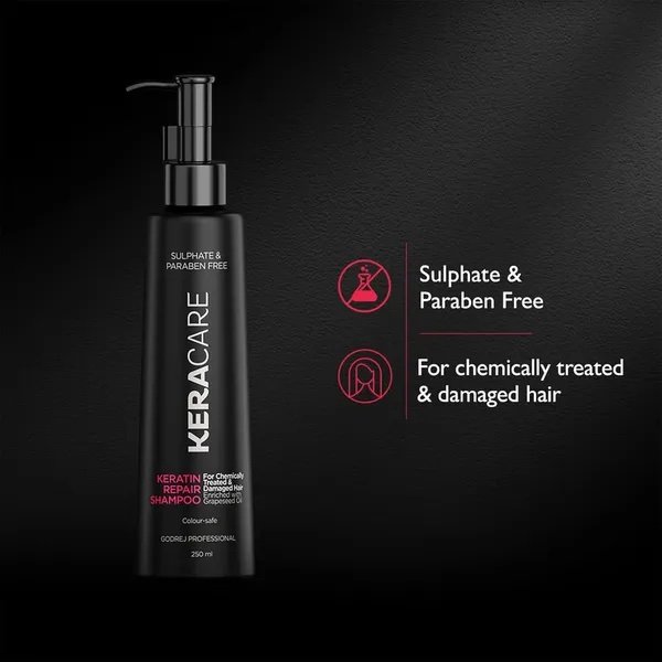 Godrej Professional Keracare Keratin Repair Shampoo with Grapeseed Oil, Sulphate & Paraben Free, Colour Safe - 250ml