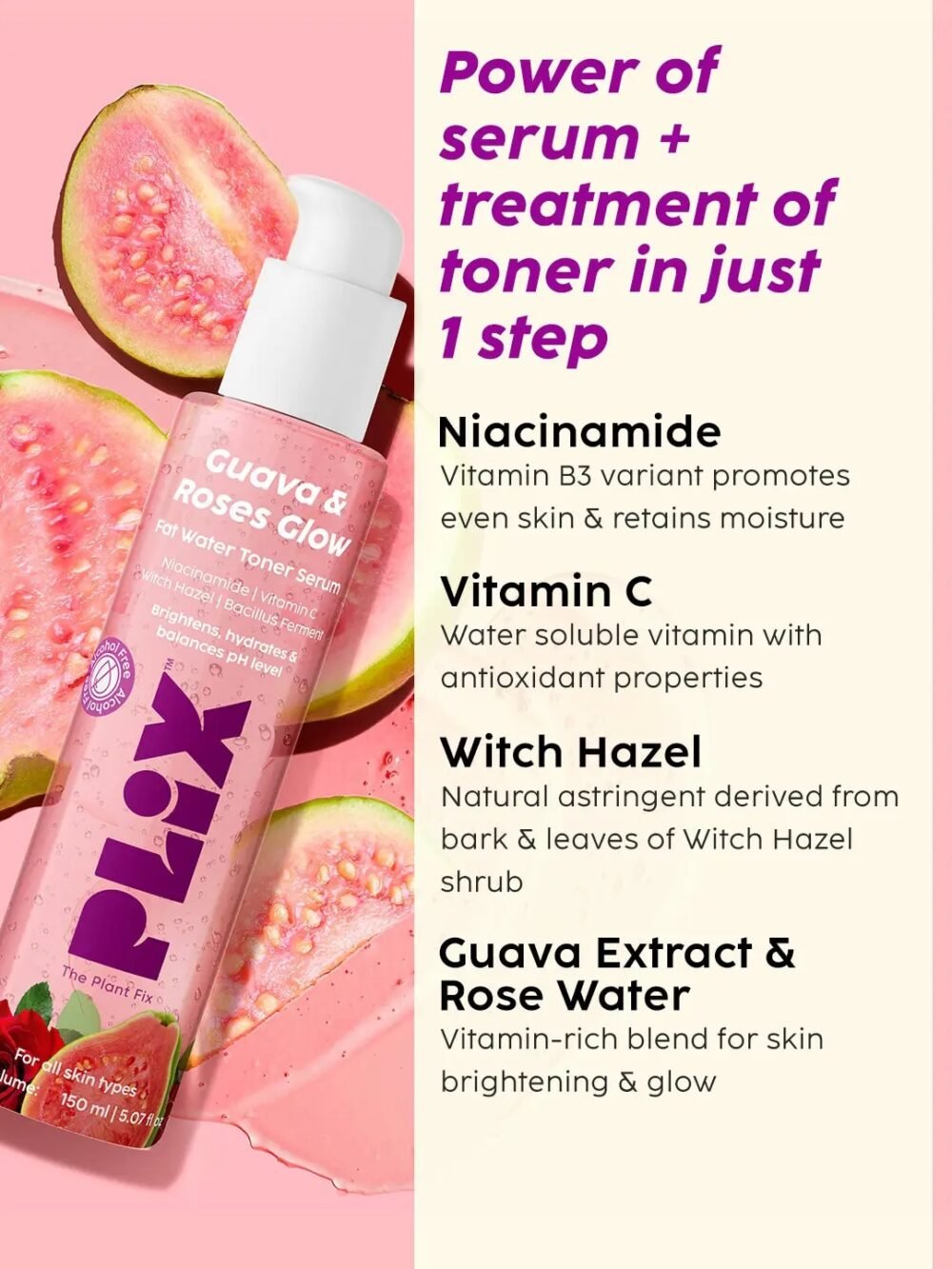 Plix Guava & Roses Glow Fat Water Toner Serum 150ml