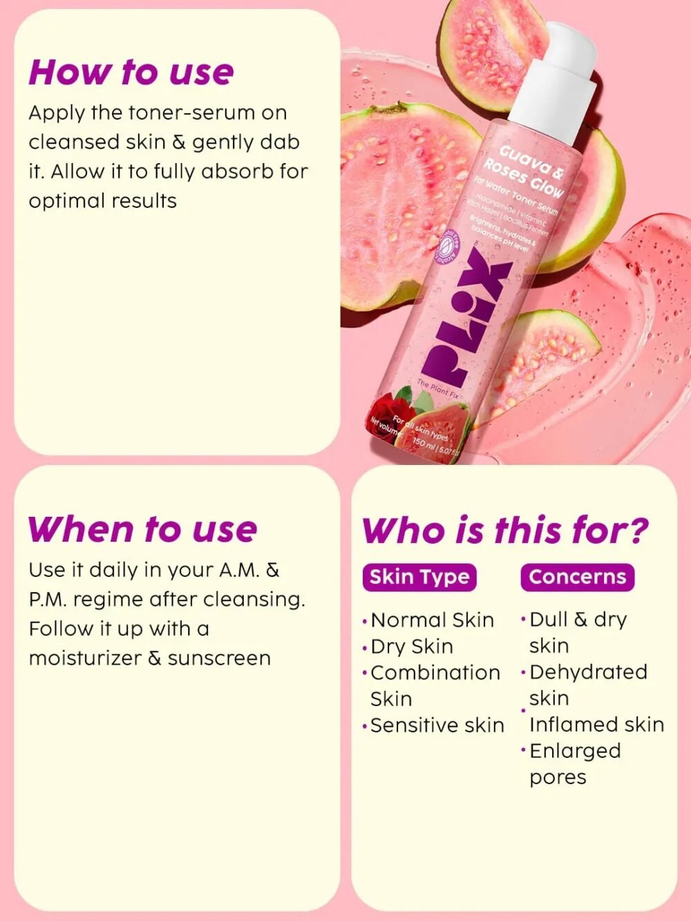 Plix Guava & Roses Glow Fat Water Toner Serum 150ml