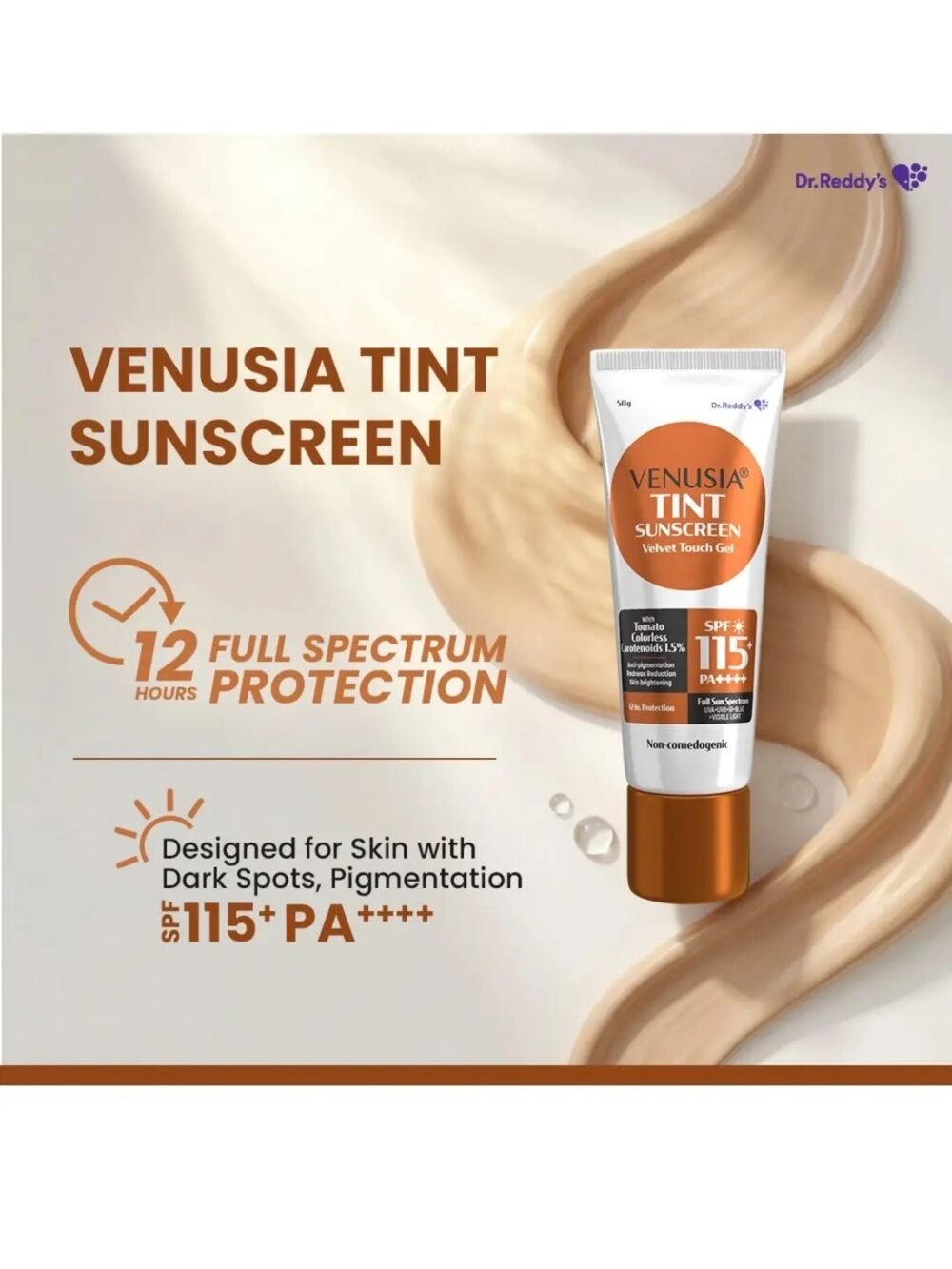 Venusia Tint Sunscreen Velvet Touch Gel SPF 115+ PA++++ 50g