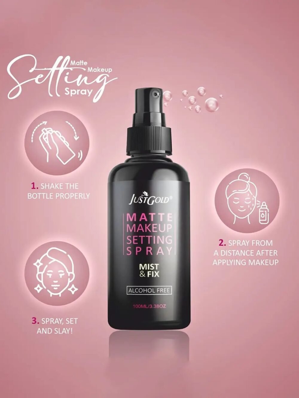 Just Gold Matte Makeup Setting Spray Mist & Fix (Alcohol Free) | 100ml