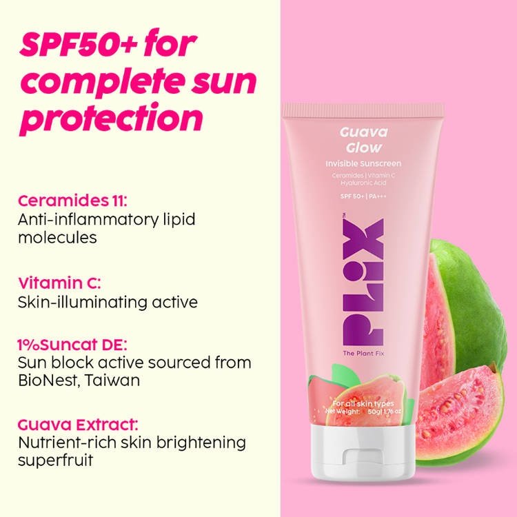 Plix Guava Glow Invisible Sunscreen SPF 50 PA++++ 50g