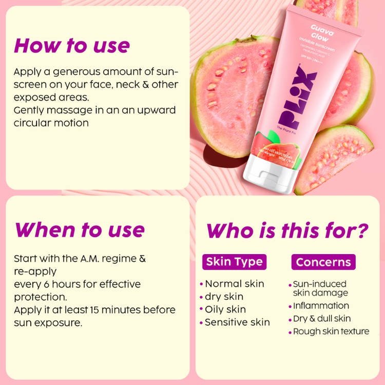 Plix Guava Glow Invisible Sunscreen SPF 50 PA++++ 50g