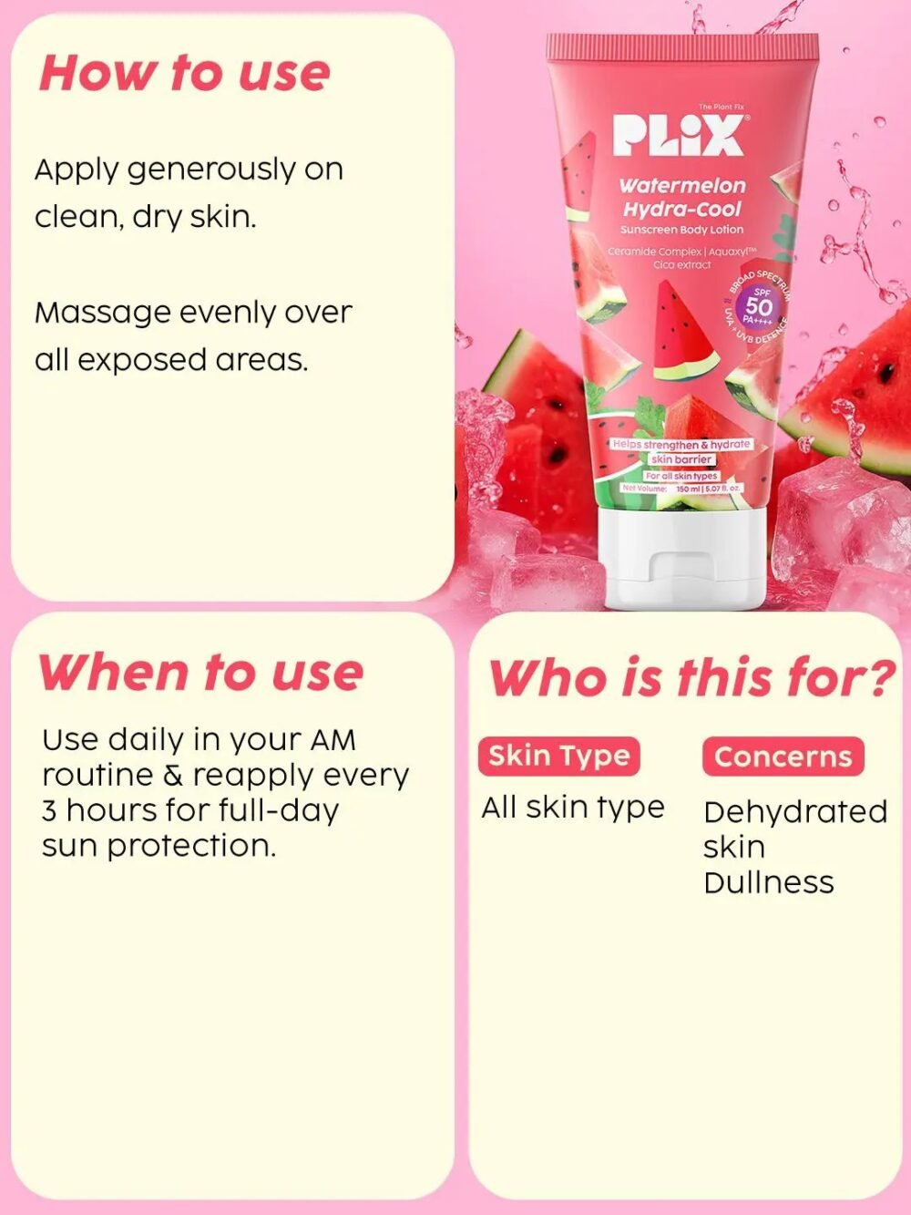 Plix Watermelon Hydra-Cool Sunscreen Body Lotion SPF 50