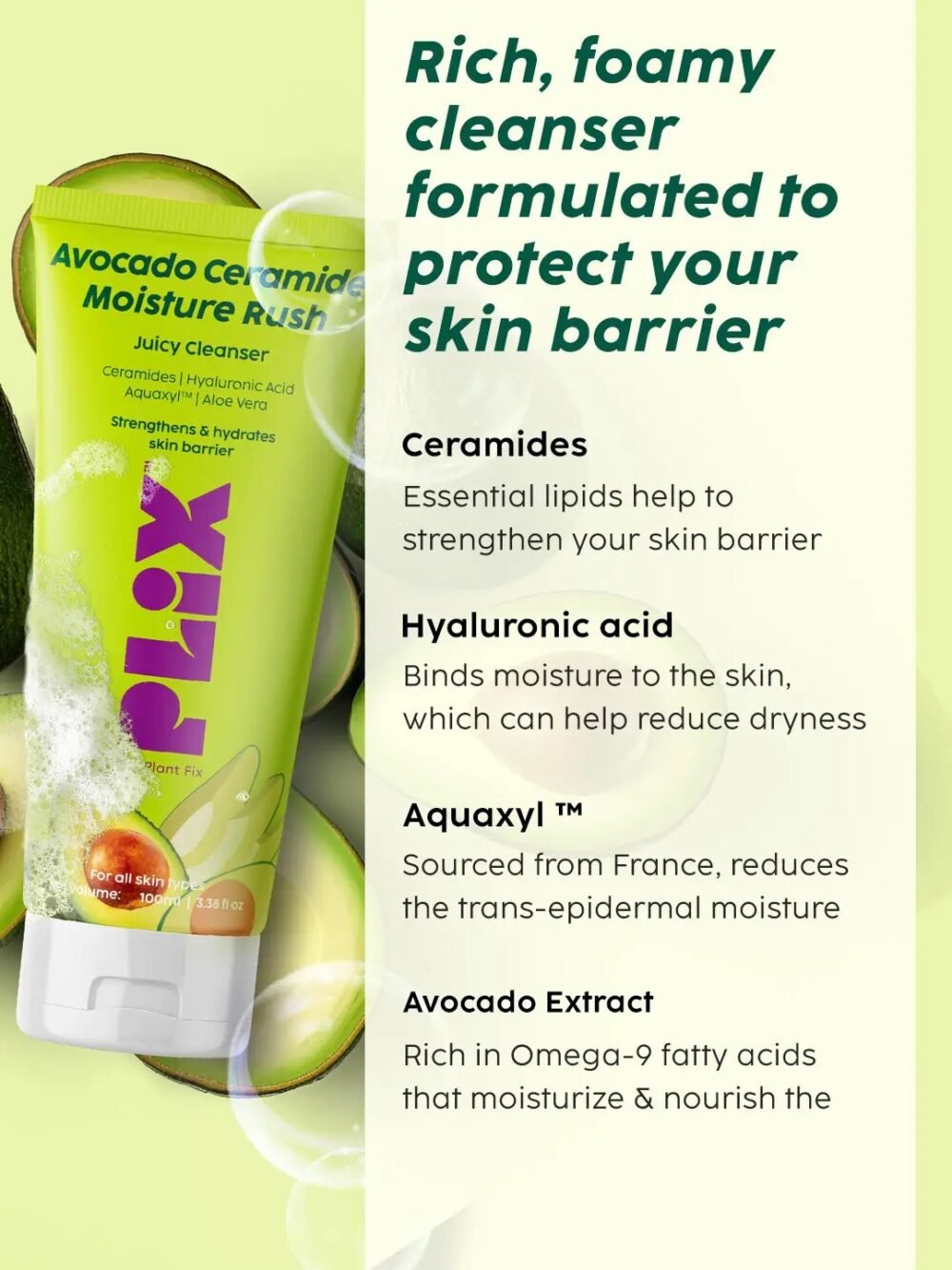 Plix Avocado Ceramide Moisture Rush Juicy Cleanser 100ml