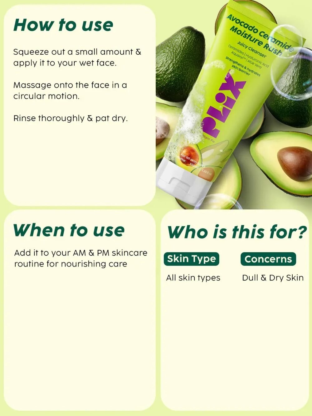 Plix Avocado Ceramide Moisture Rush Juicy Cleanser 100ml