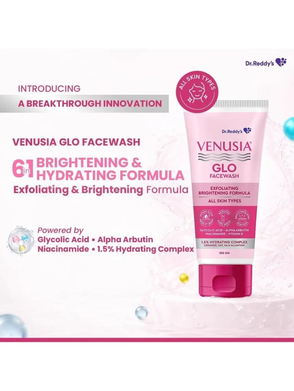 Venusia Glo Facewash Exfoliating Brightening Formula 100g