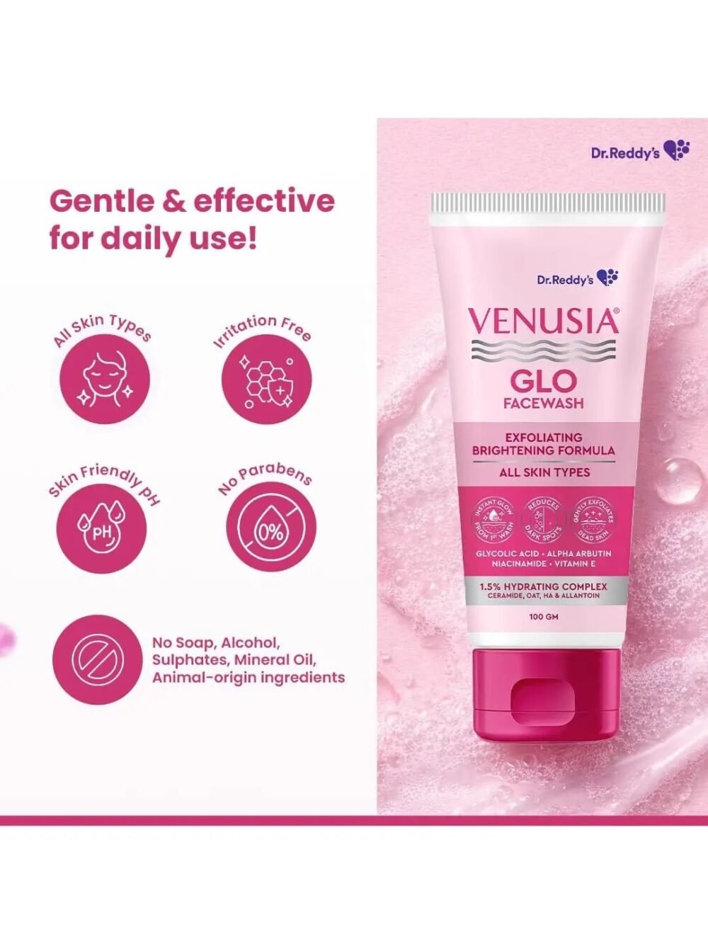 Venusia Glo Facewash Exfoliating Brightening Formula 100g